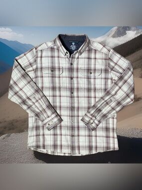Kuhl Disordr Flannel Shirt Mens Large Brown Tan Plaid Long Sleeve Outdoor 7334